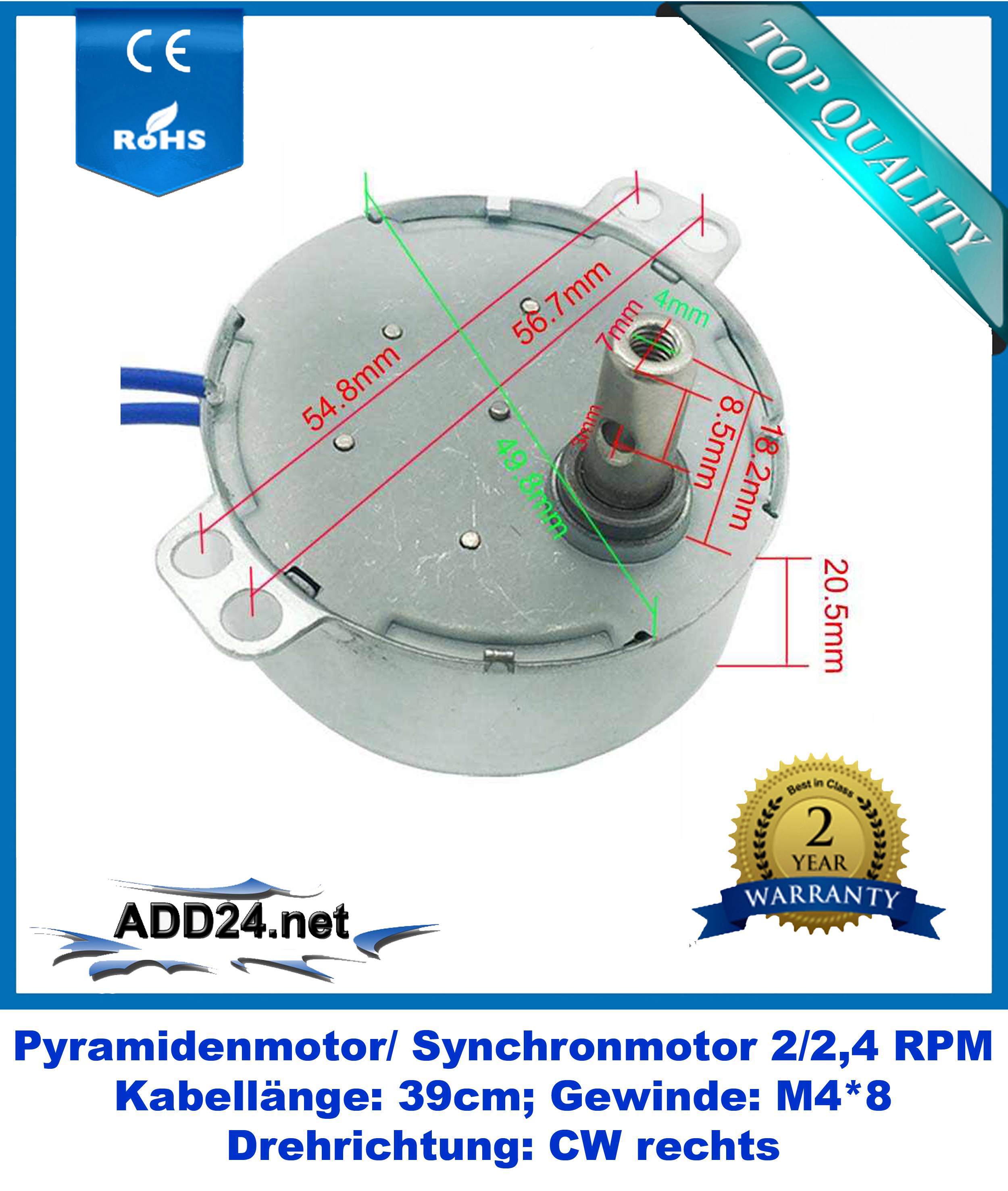 Synchronmotor, Pyramidenmotor, AC 230V (2; 5; 10; 15 RPM/ TYC CW / KTYZ CW,  CCW)